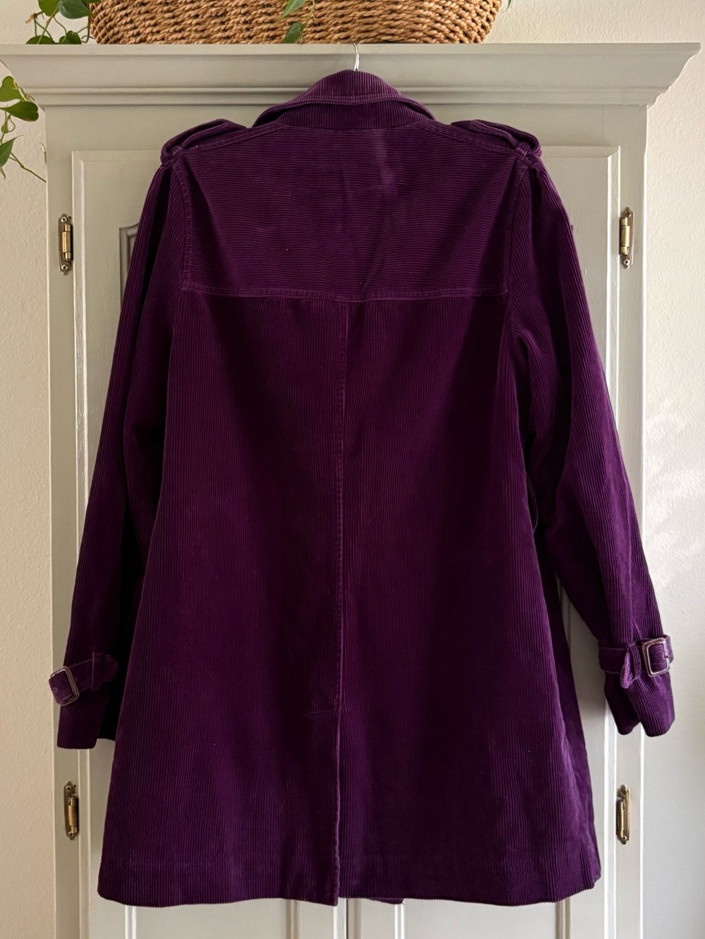 Vintage L.L. Bean Purple Corduroy Trench Coat Jacket with Lining #OKWF7 | Size M - Picture 3 of 7